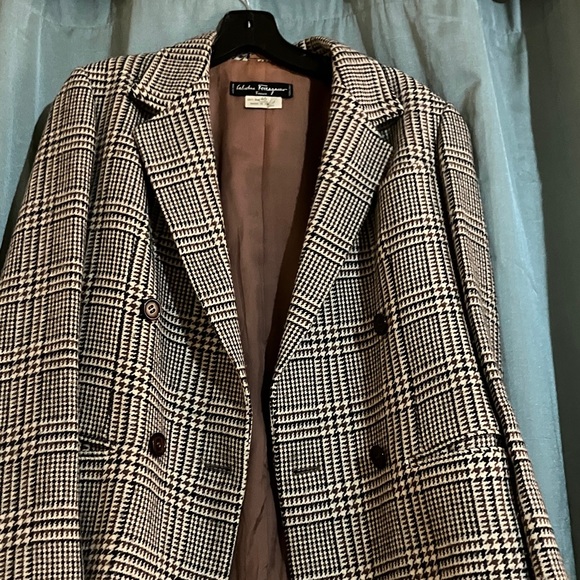 Salvatore Ferragamo Jackets & Blazers - Salvatore Ferragamo Women's Black and White Checkered Blazer